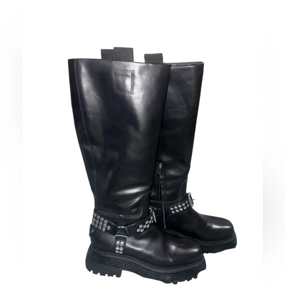 NEW Circus NY by Sam Edelman Hayes Women's Black Leather Stud Motorcycle Boot